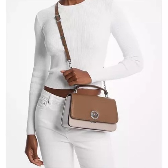 Michael Kors NWT Delancey Camel Color-block Leather Chain Crossbody Satchel Bag - Picture 1 of 17